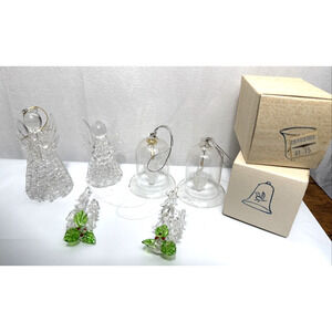 Vintage Glass Angel Ornament Bells Birds Christmas Trees Clear Spun Handmade
